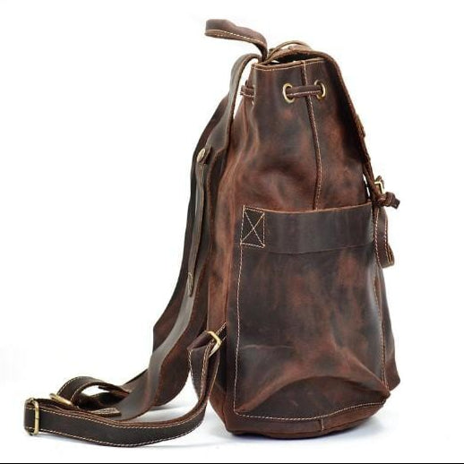 Rugzak Heren - Stoere Vintage Stijl met Flapklep en Trekkoord | Chique