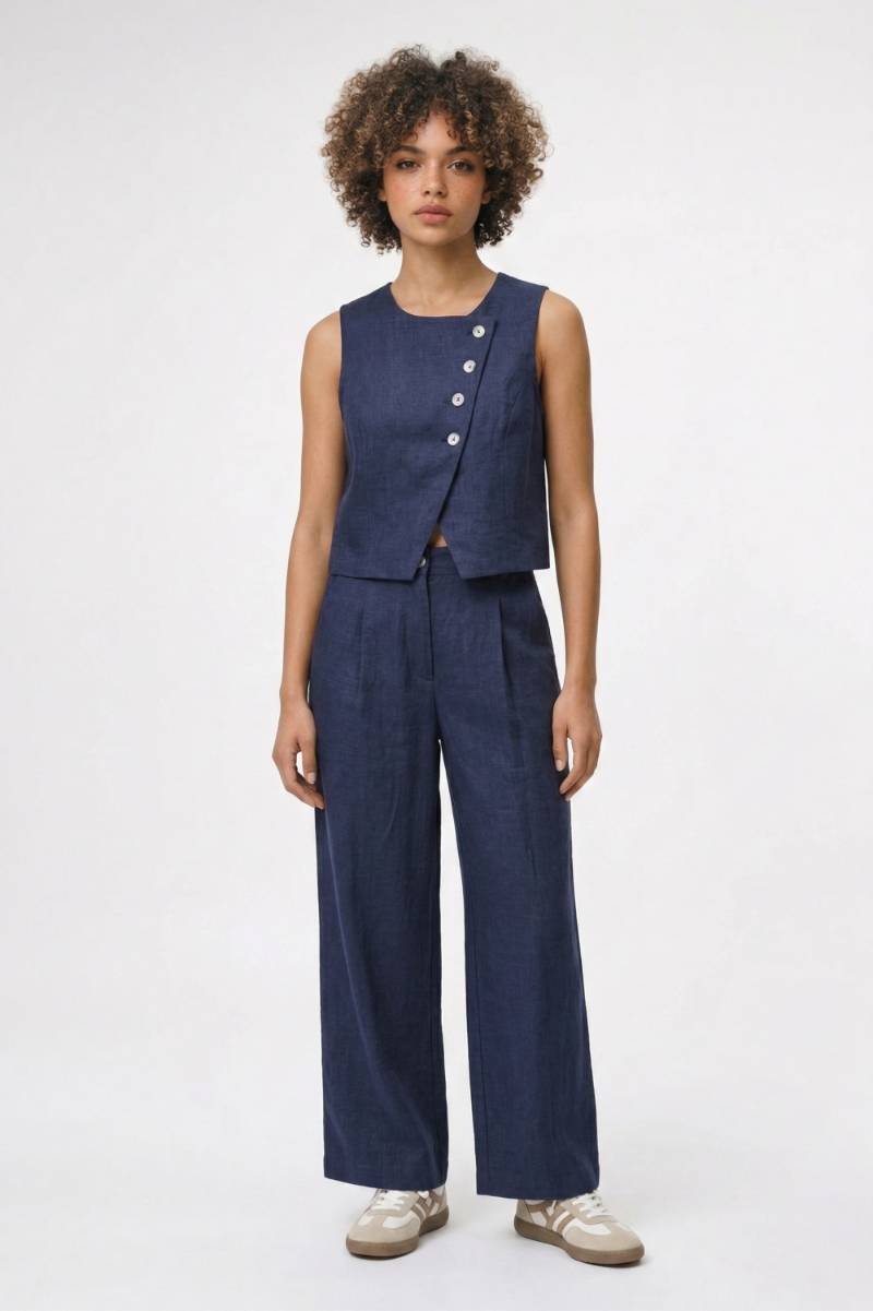 2-Delige Set Dames - Asymmetrisch | Vest met Wijde Pantalon