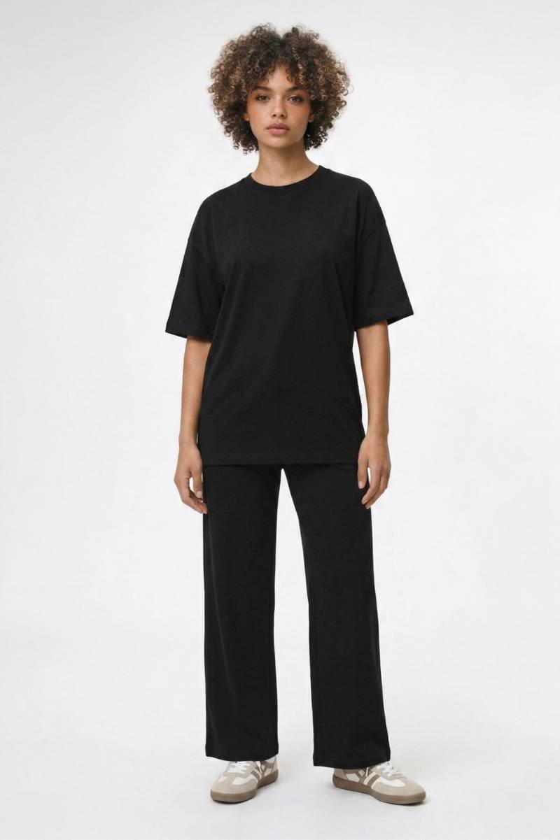 2-Delige Set Dames - Relaxed | Oversized Top met Wijde Broek — Zwart