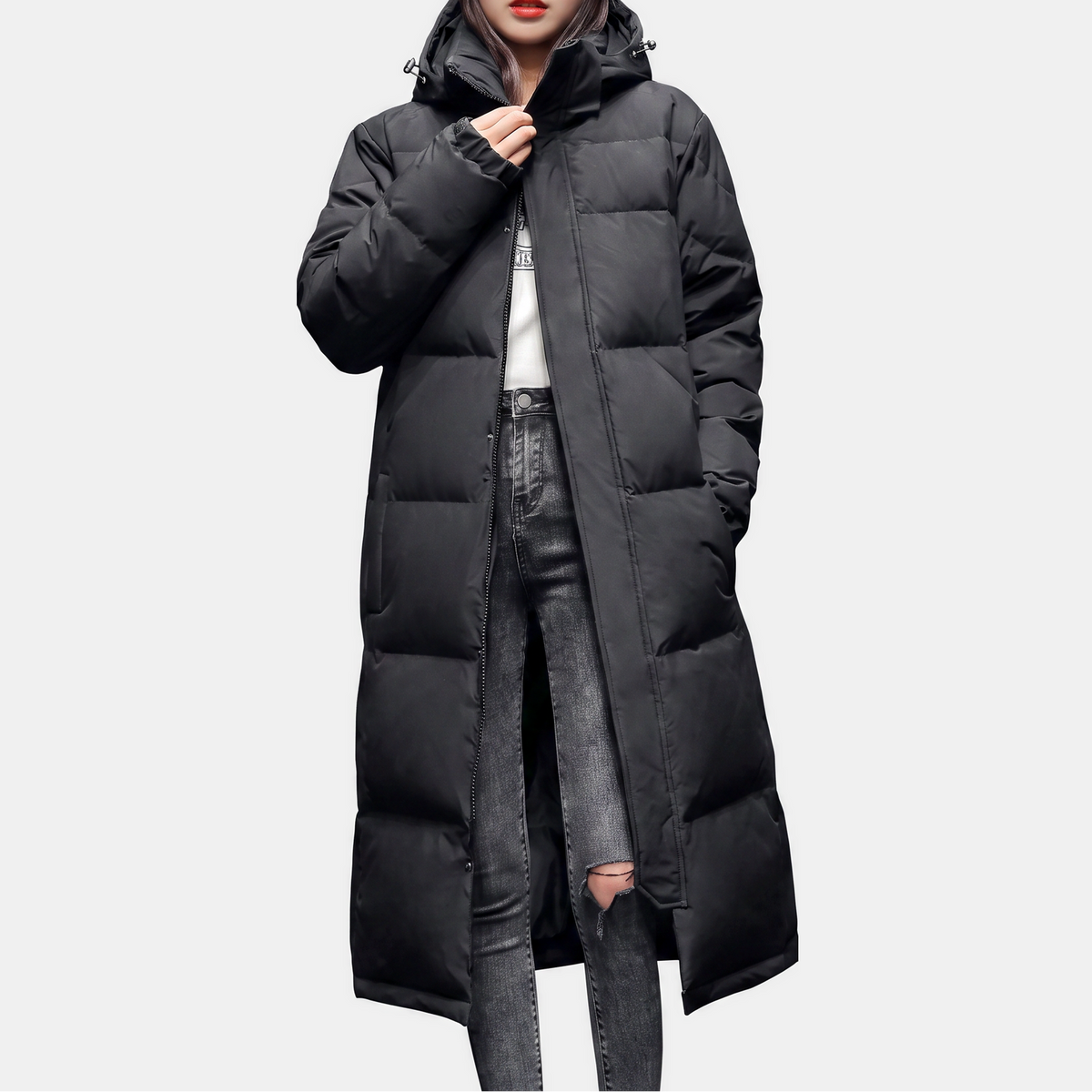 Anouk - Dames Lange Winterjas Puffer met Capuchon en Opstaande Kraag