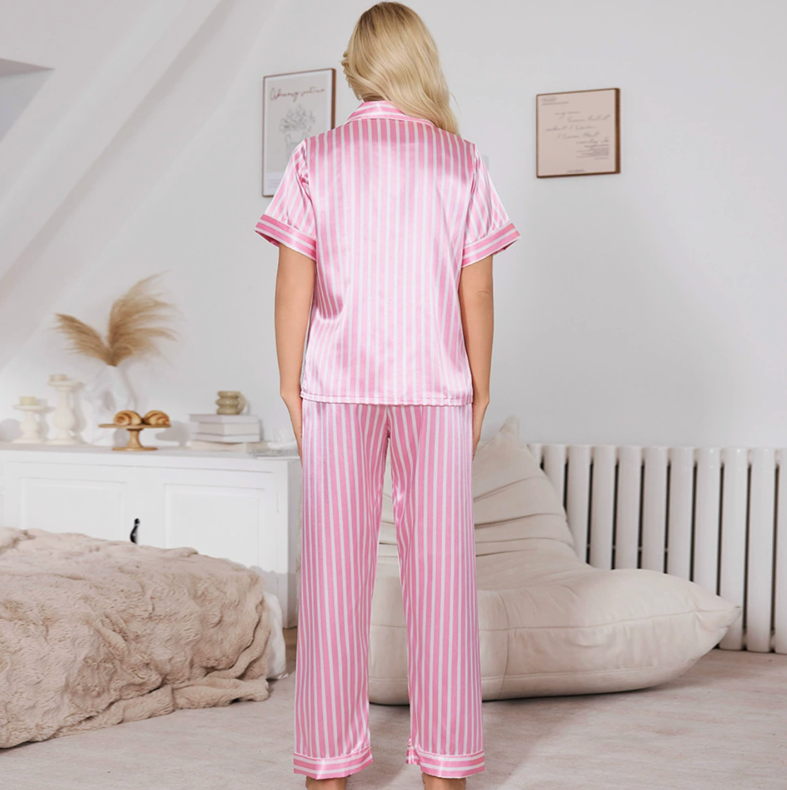 Anouk - Dames Pyjama Set Gestreept met Korte Mouwen en Lange Broek