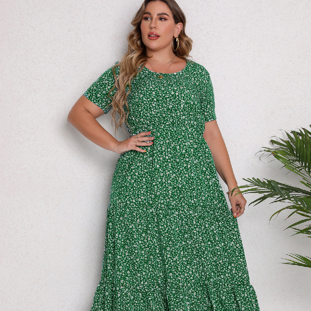 Anouk - Romantische Grote Maten Jurk Bruiloft Gast Dames met Bloemenprint en Volant Zoom