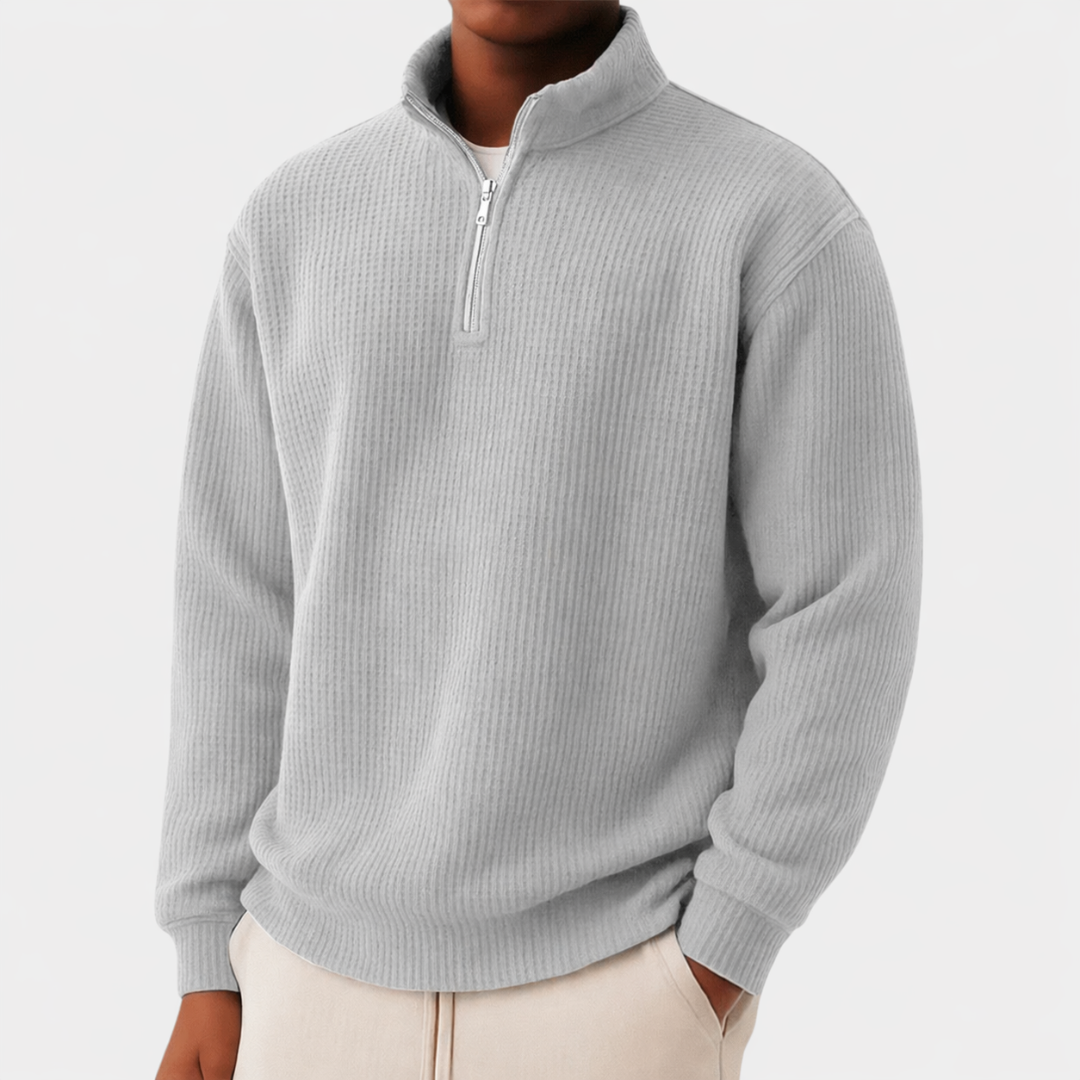 Bram - Heren Quarter Zip Trui Comfort met Opstaande Kraag en Ribstructuur
