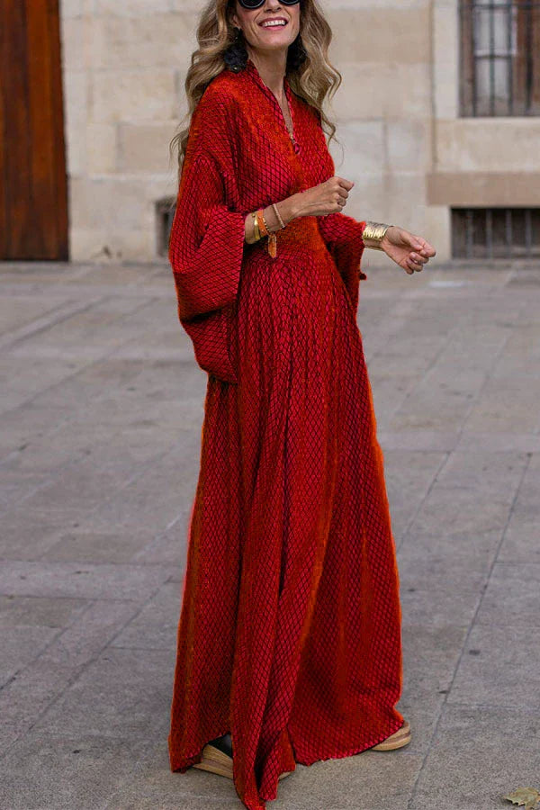 Daan - Boho Zomerjurk Dames Maxi met V-hals en Wijde Ballonmouwen