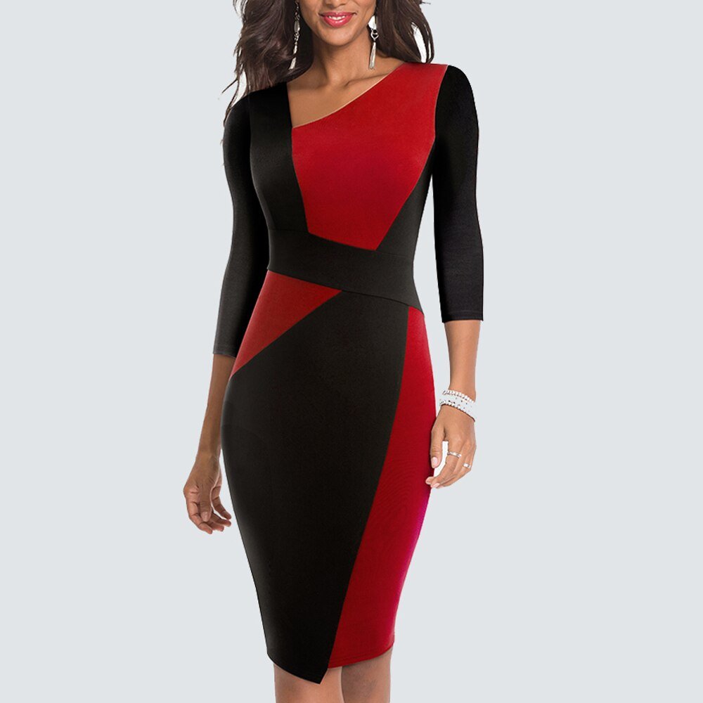 Femke - Chique Bruiloft Gastenjurk Dames met Asymmetrische Hals en Colorblock