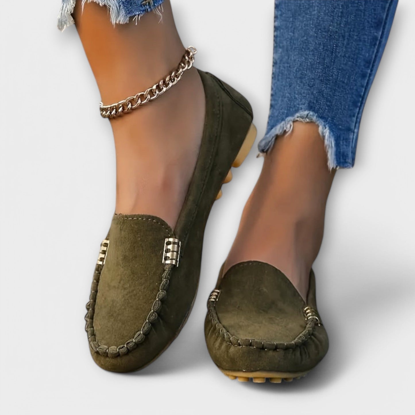 Fenna - Casual Orthopedische Instappers Dames met Ondersteunende Zool en Gouden Detail
