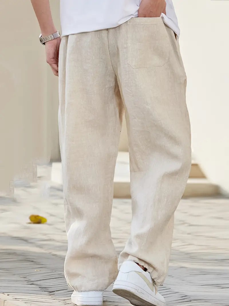 Finn - Casual Wijde Linnen Broek Heren met Trekkoord en Elastische Taille