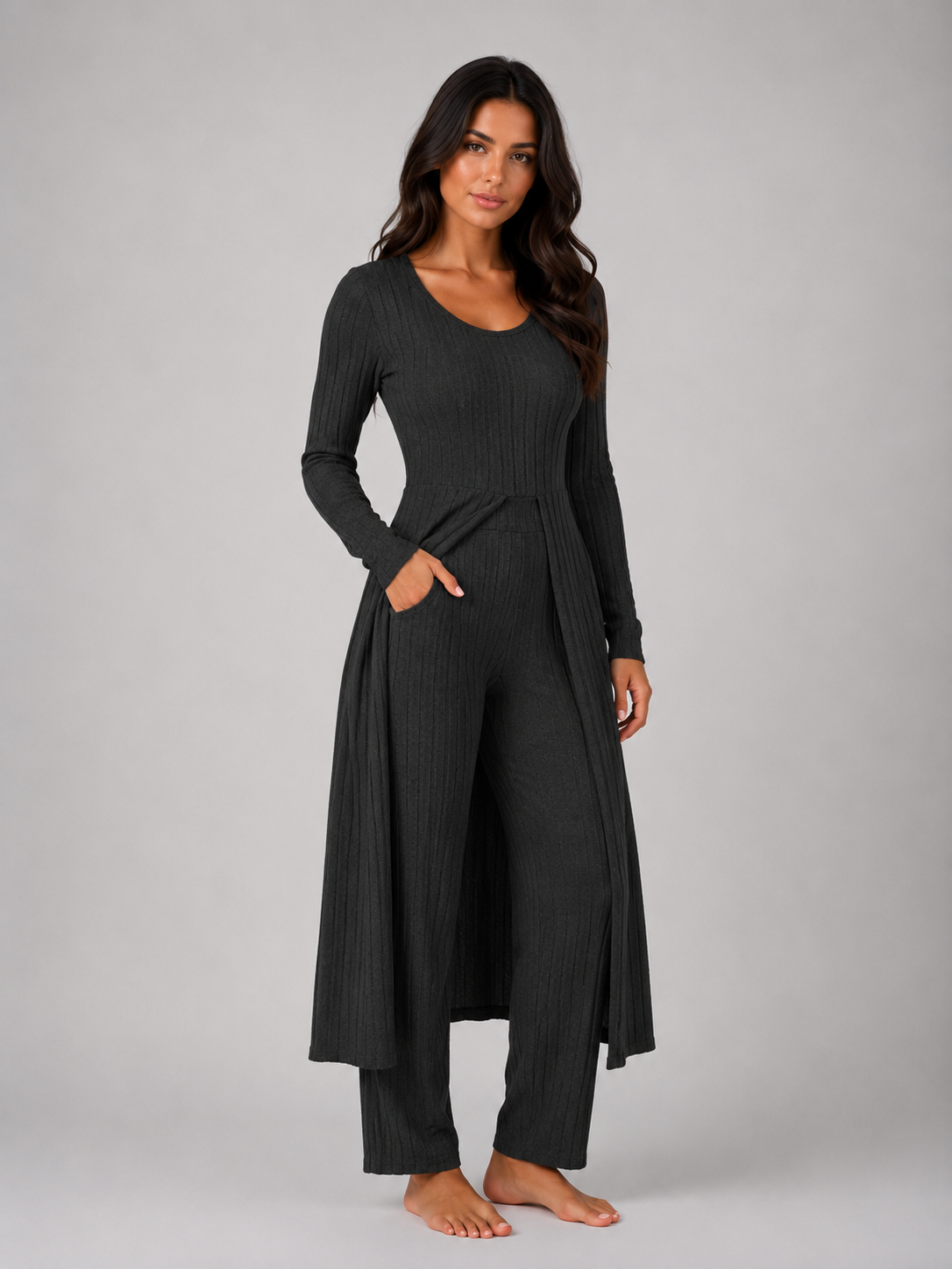 Floor - Dames Loungewear Set Tweedelig met Lang Vest en Wijde Broek
