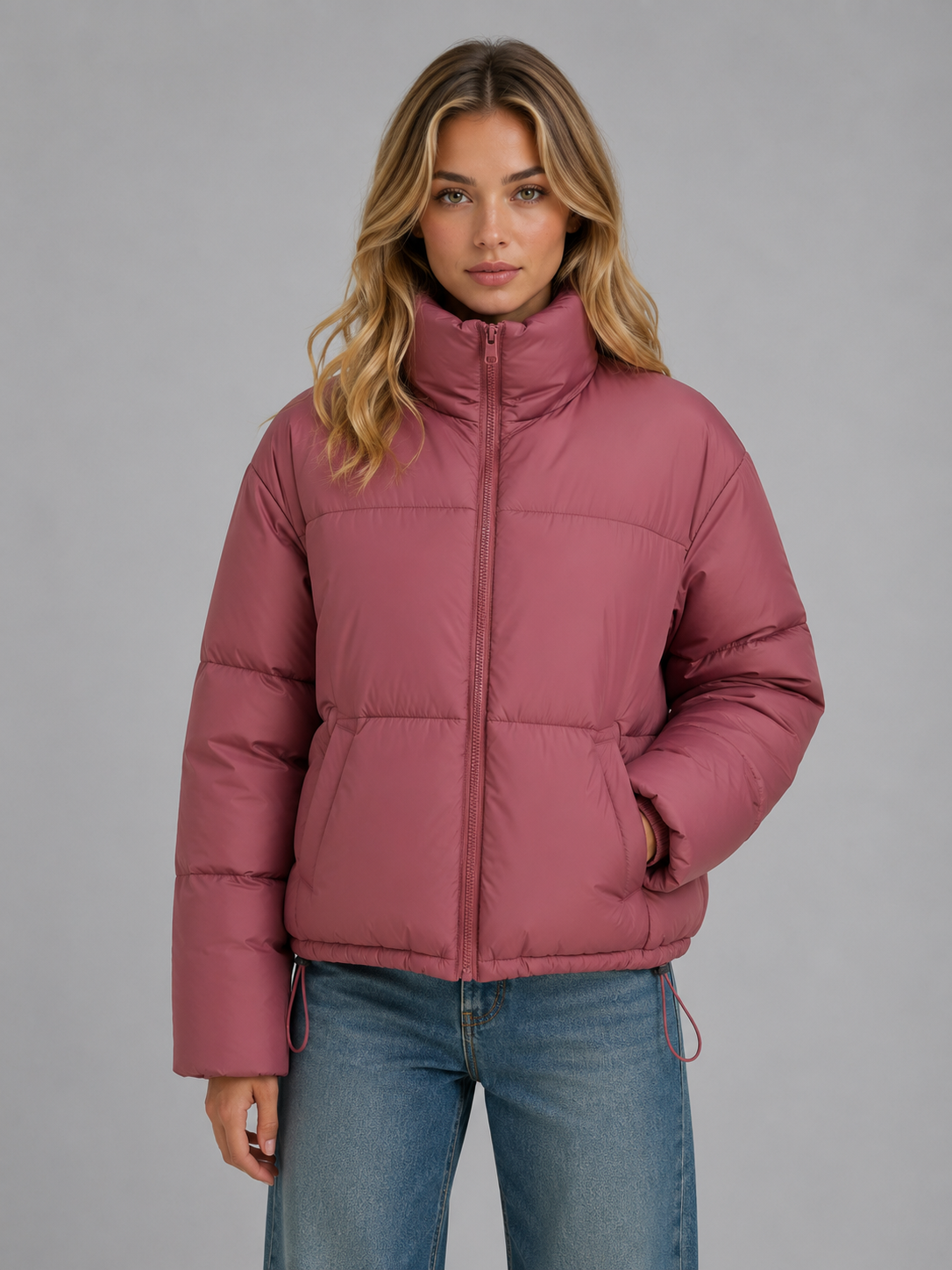 Floor - Dames Pufferjas Cropped met Opstaande Kraag en Ritssluiting