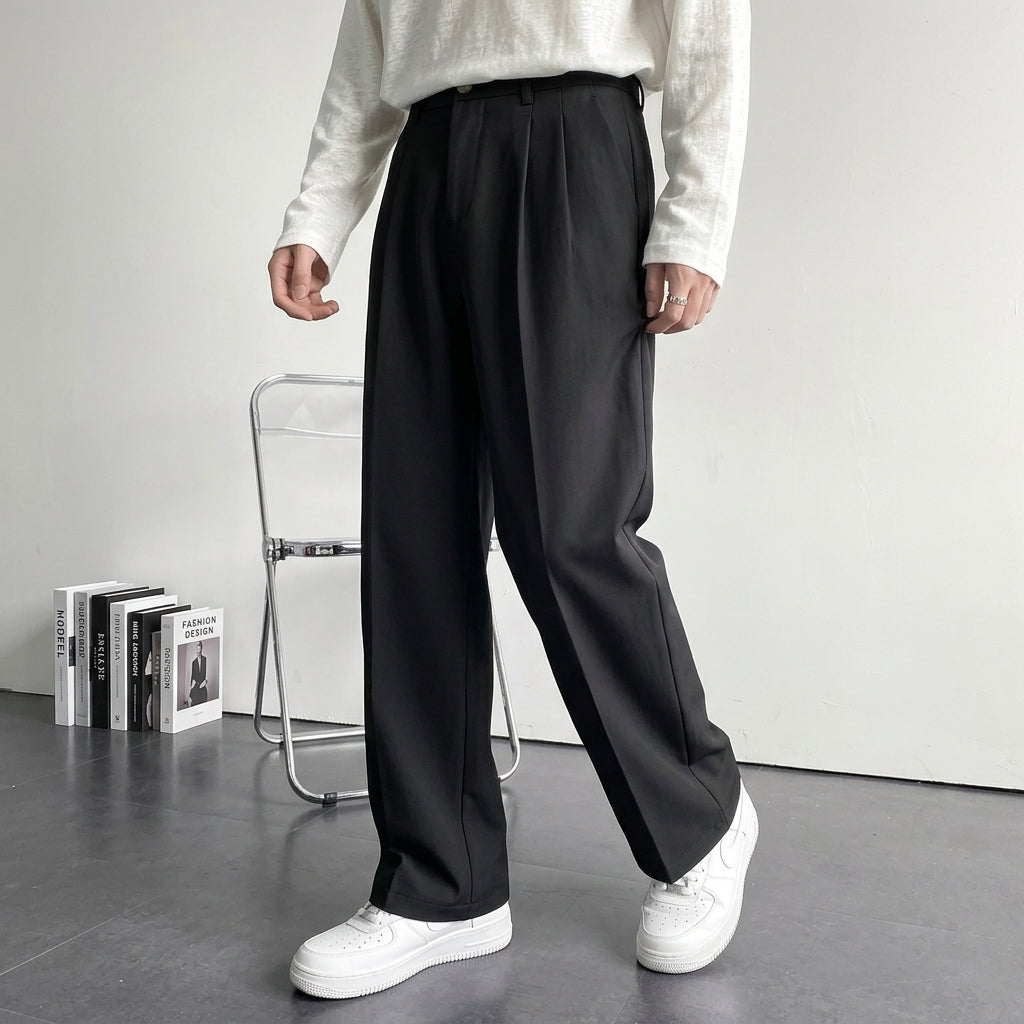 Gijs - Heren Pantalon Net met Rechte Pijp en Geplooide Voorkant