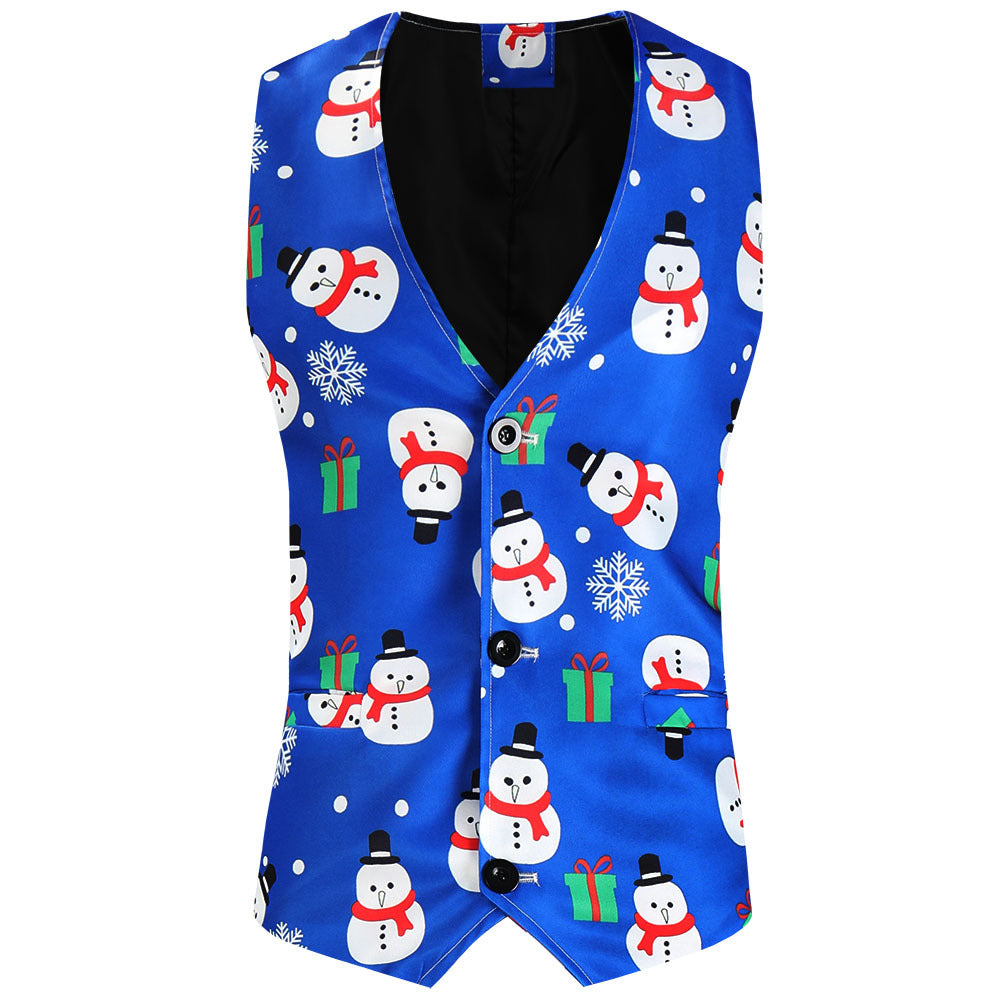 Gijs - Heren Kerst Gilet Getailleerd met All-over Kerstman Print en Knopen