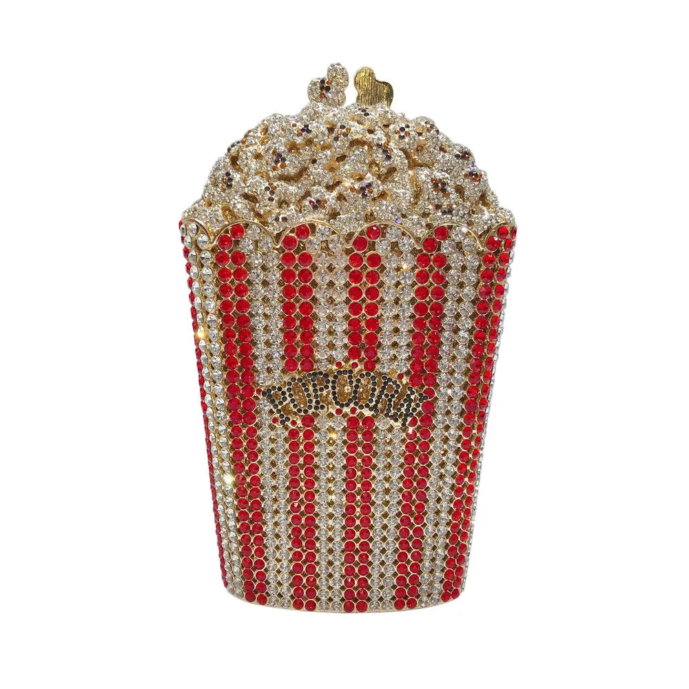 Avondtasje Dames - Popcorn Tas met Strass en Gouden Ketting | Feest
