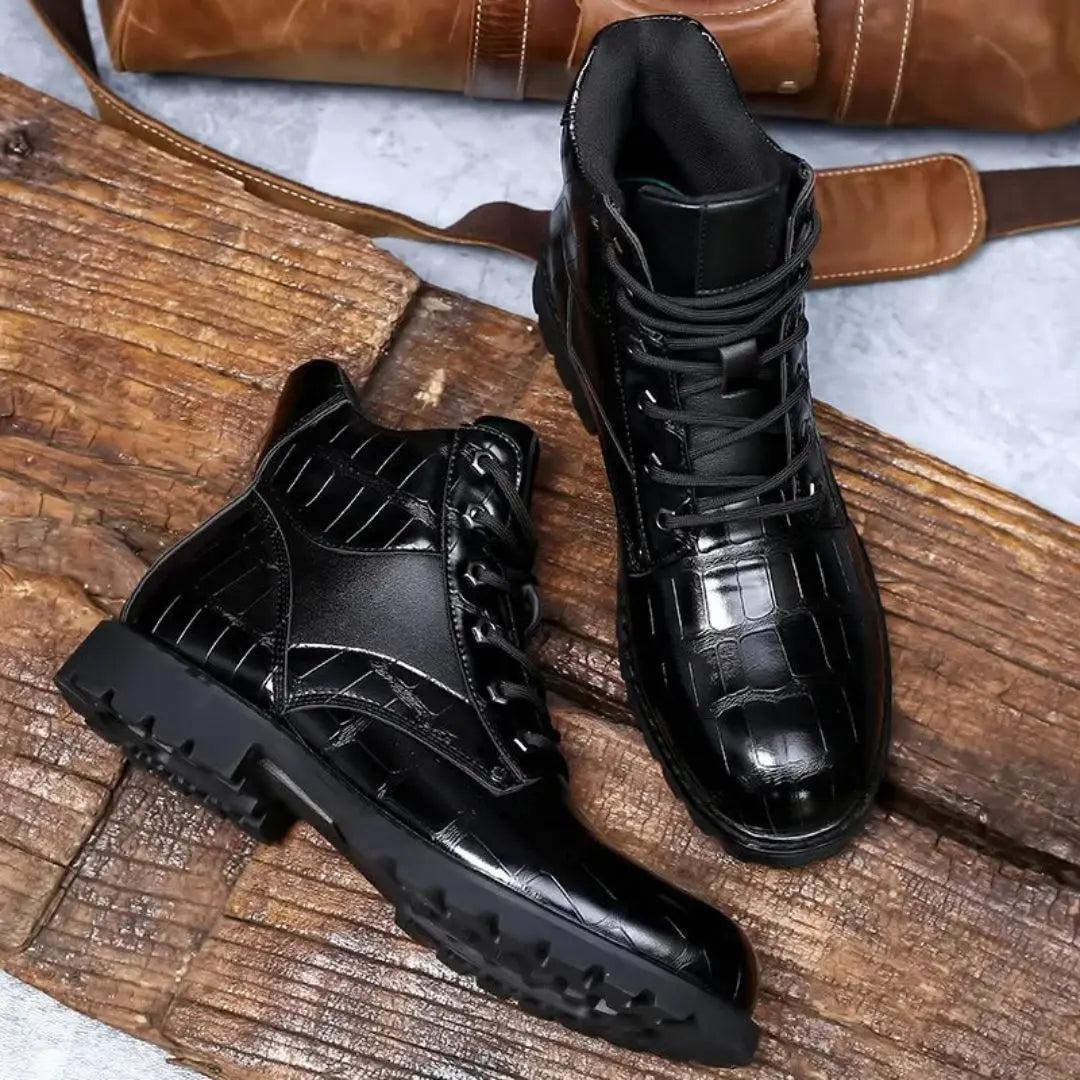 Enkellaarzen Heren - Croco Print met Vetersluiting | Chique