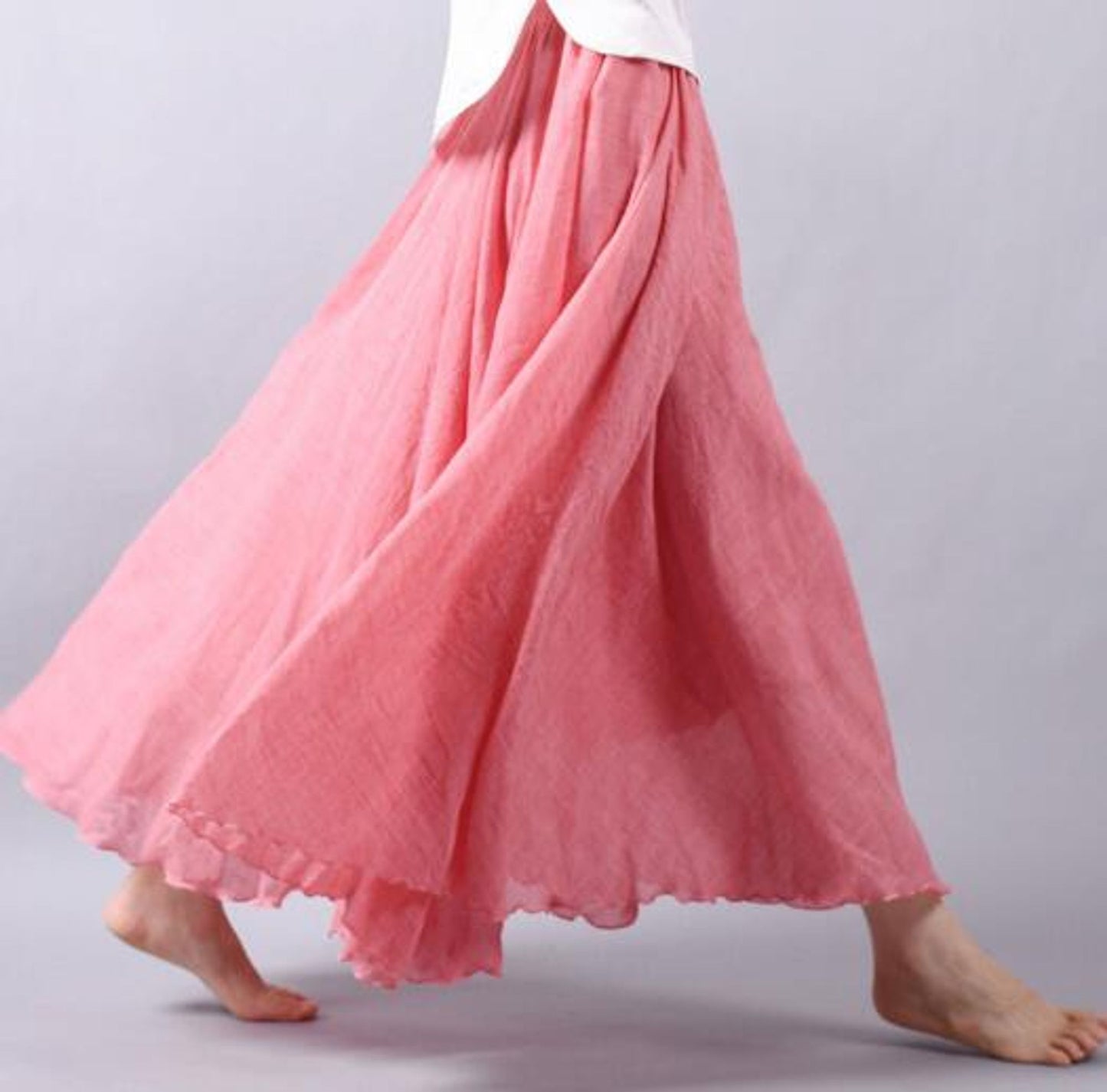 Iris - Boho Linnen Maxi Rok Dames met Wijde Zwaaiende Zoom en Elastische Taille