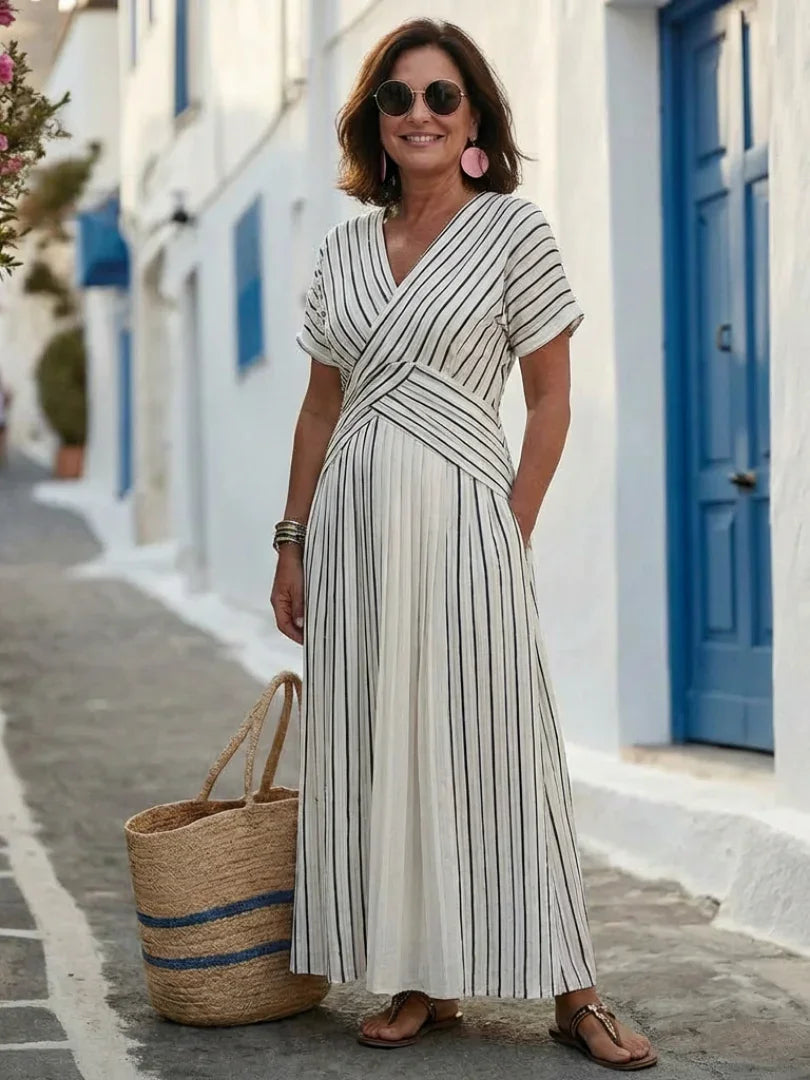 Iris - Elegante Zomerjurk Dames met V-hals en Geplooide Taille voor Vakantie
