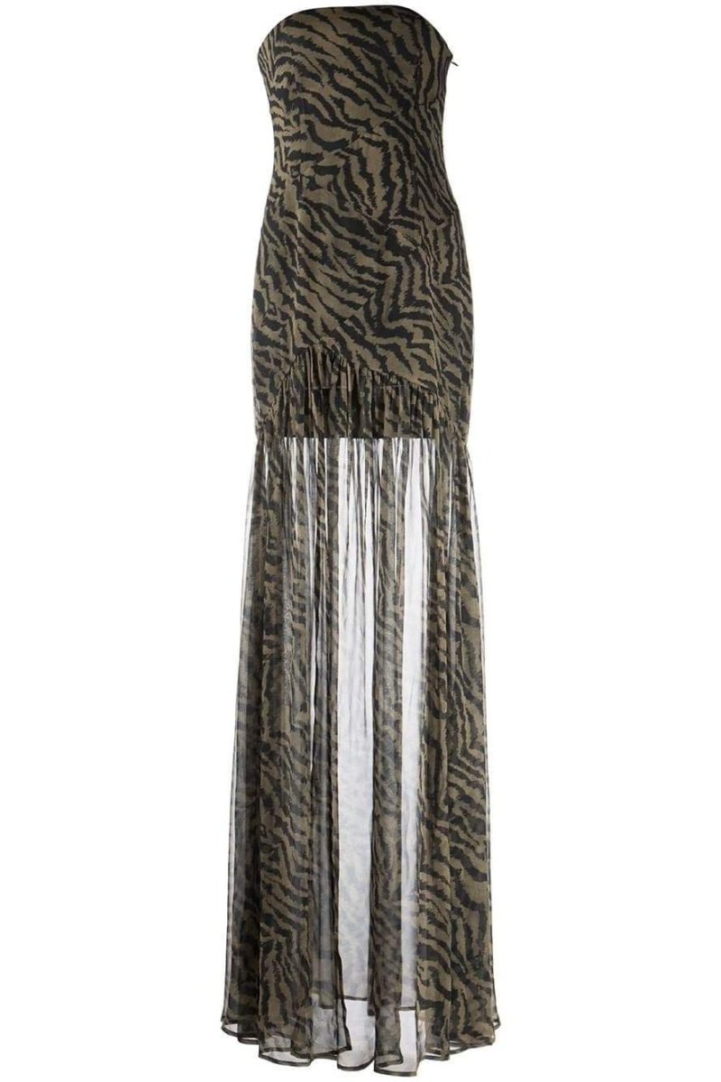 Iris - Stoere Galajurk Dames Strapless met Dierenprint en Hoge Split