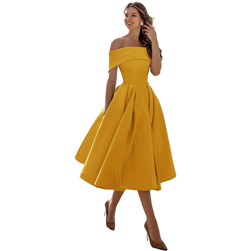 Julia - Elegante Bruiloft Gastenjurk Dames met Off-shoulder en Volumineuze A-lijn Rok