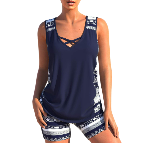 Lara - Sportieve Tankini Set Dames met V-hals en Gekruiste Bandjes