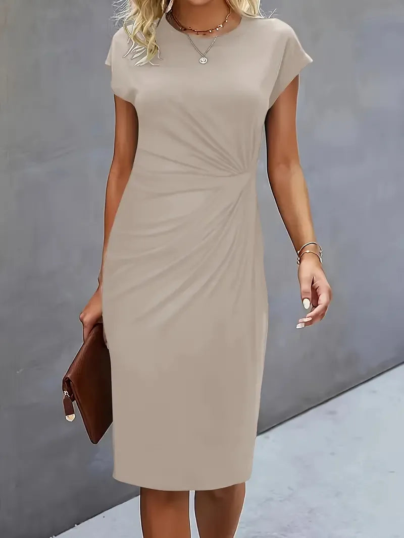 Lotte - Chique Bruiloft Gastenjurk Dames met Ronde Hals en Gedraaid Tailledetail