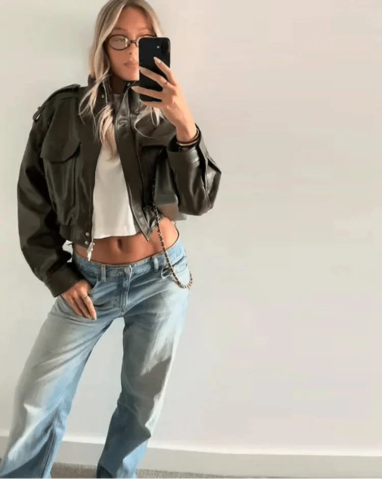 Lotte - Dames Jas Cropped voor de Herfst met Opstaande Kraag