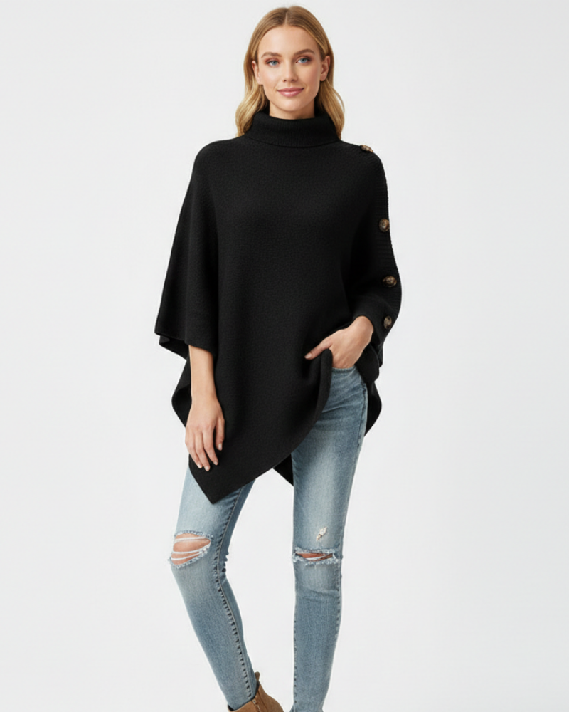 Maud - Dames Coltrui Oversized Gebreid met Knoopdetails en Poncho Model