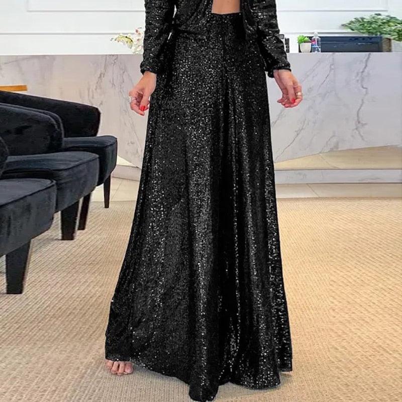Maud - Dames Wijde Broek Hoge Taille met Glitter en Pailletten voor Feest