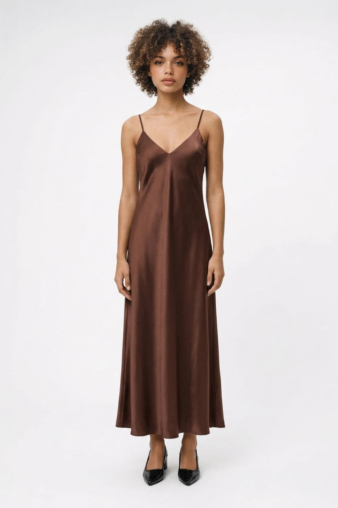 Maxi Jurk Dames - Glanzend Slip Dress V-hals met Kruisbandjes
