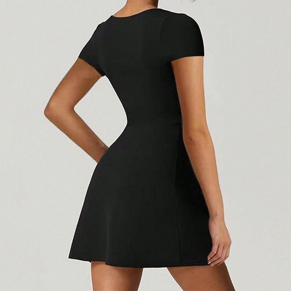 Noor - Elegante Bruiloft Gastenjurk Dames met Vierkante Hals en Uitlopende Mini Rok