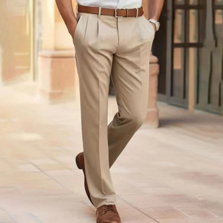Pantalon Heren - Getailleerde Rechte Snit met Plooi | Chique