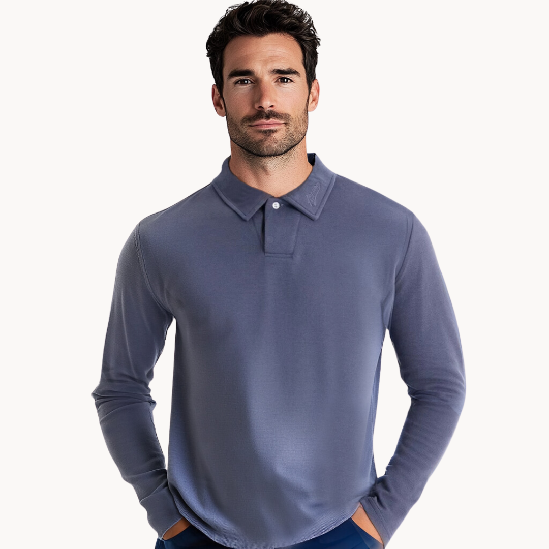 Polo Heren - Rekken Fit met Lange Mouwen en Open Kraag | Werk