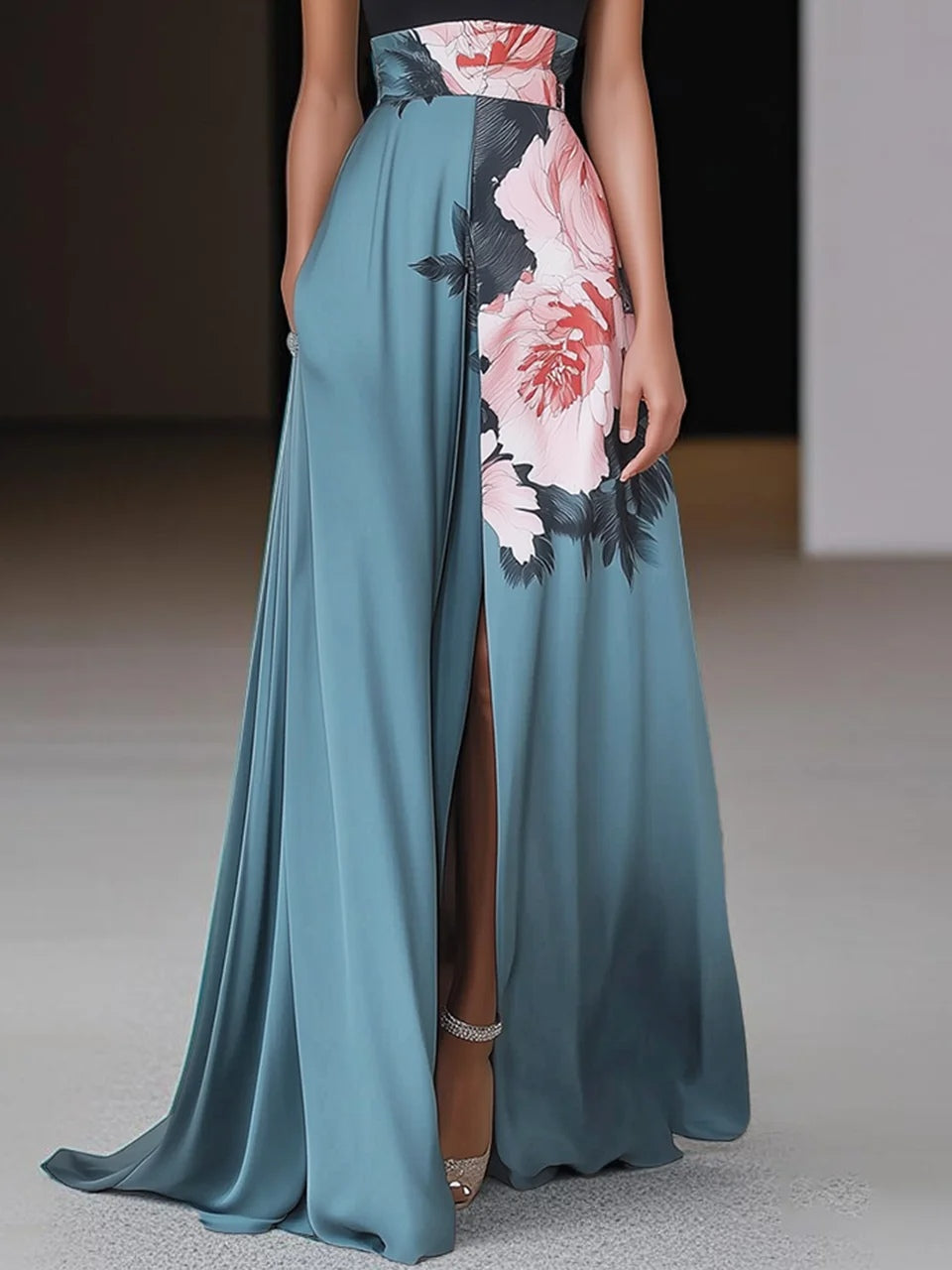 Roos - Elegante Bruiloft Gastenjurk Dames met Halternek en Bloemenprint