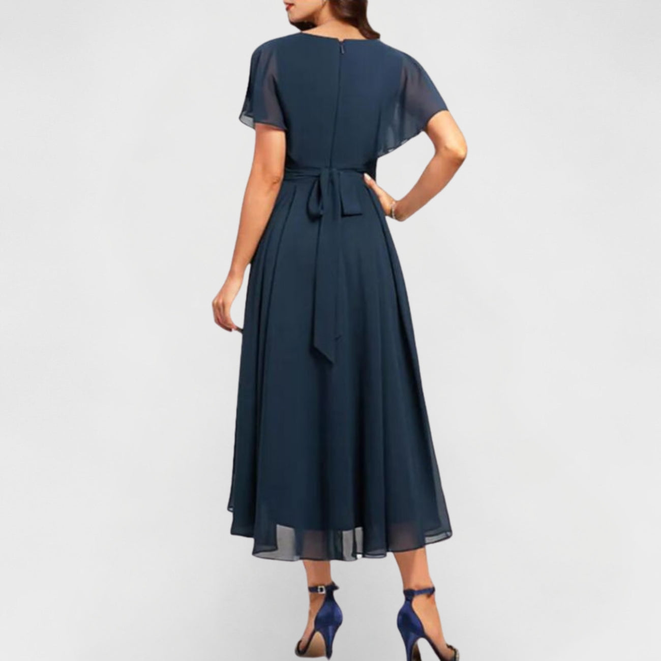 Roos - Elegante Bruiloft Gastenjurk Dames met V-hals en Asymmetrische Rok