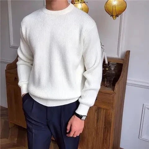 Ruben - Heren Ribgebreide Pullover Casual Smart met Ronde Halslijn