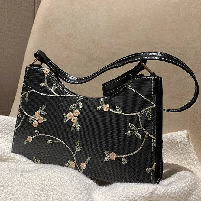 Tas Dames - Elegante Schoudertas met Bloemen Borduursel | Klassiek