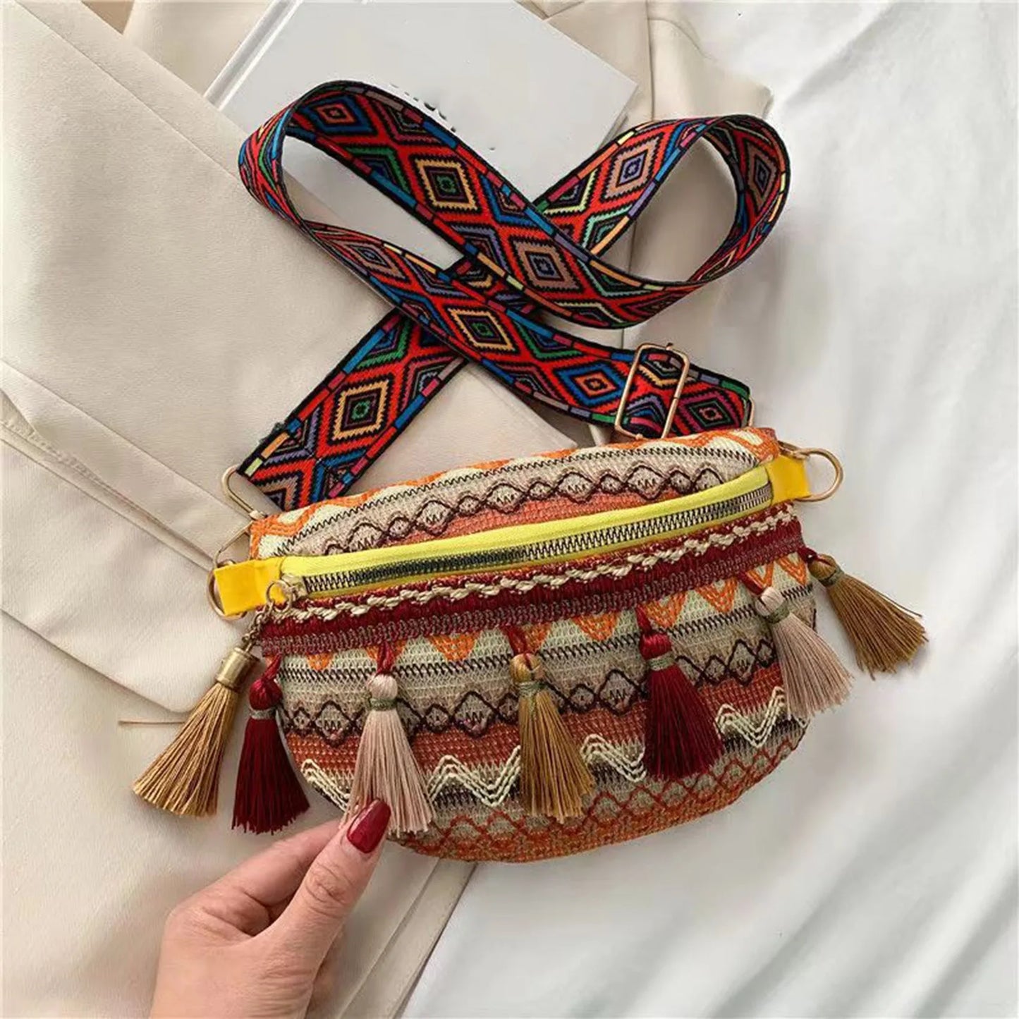 Tas Dames - Heuptas met Kwastjes en Brede Riem | Bohemian