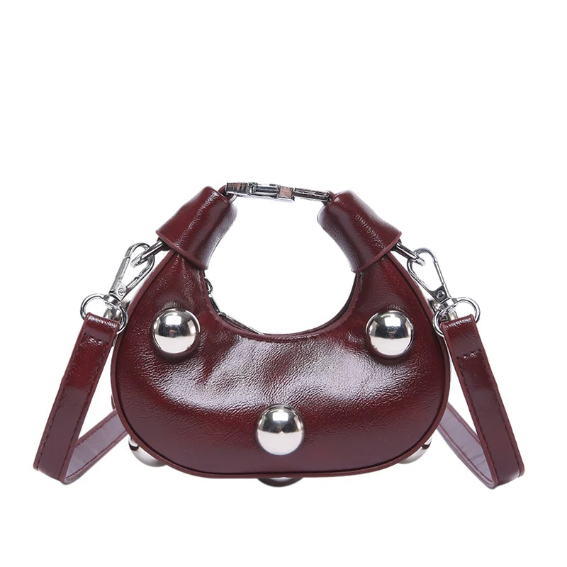 Tas Dames - Mini Crossbody met Zilveren Bolstuds en Ring | Stoer