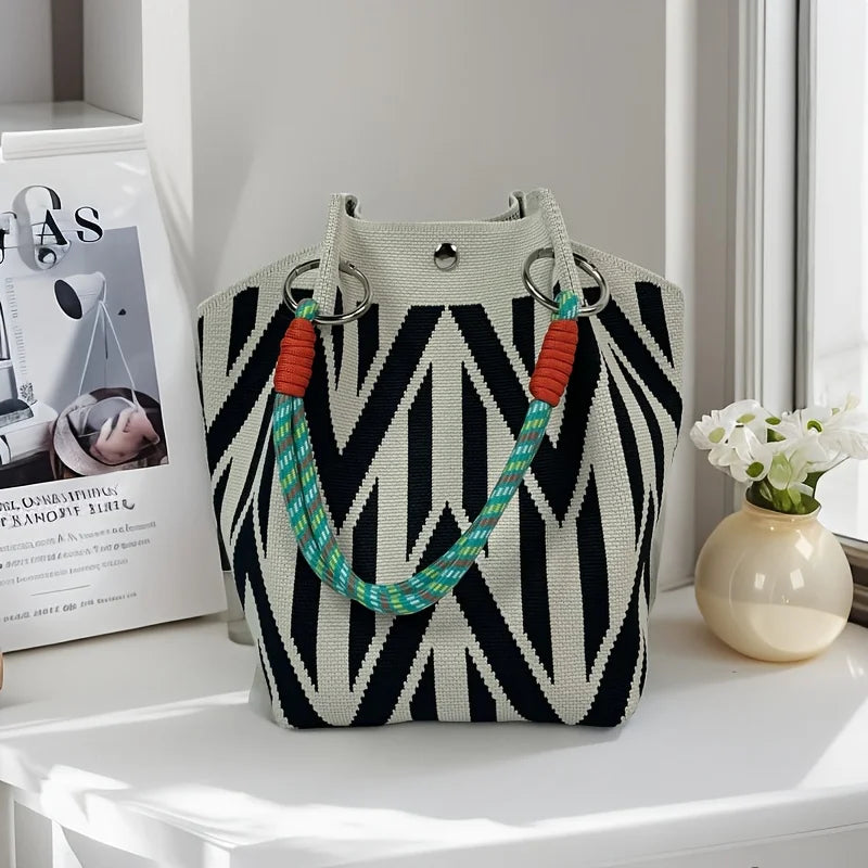 Tas Dames - Gevlochten Zomershopper met Bloemenprint | Zomer