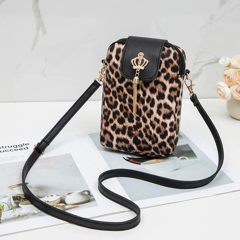 Tas Dames - Mini Crossbody met Luipaardprint en Kroon Detail | Casual