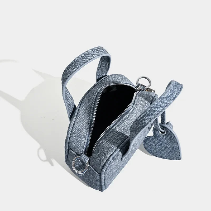 Tas Dames - Mini Bowlingtas met Hart Bedeltje en Knoopjes | Casual