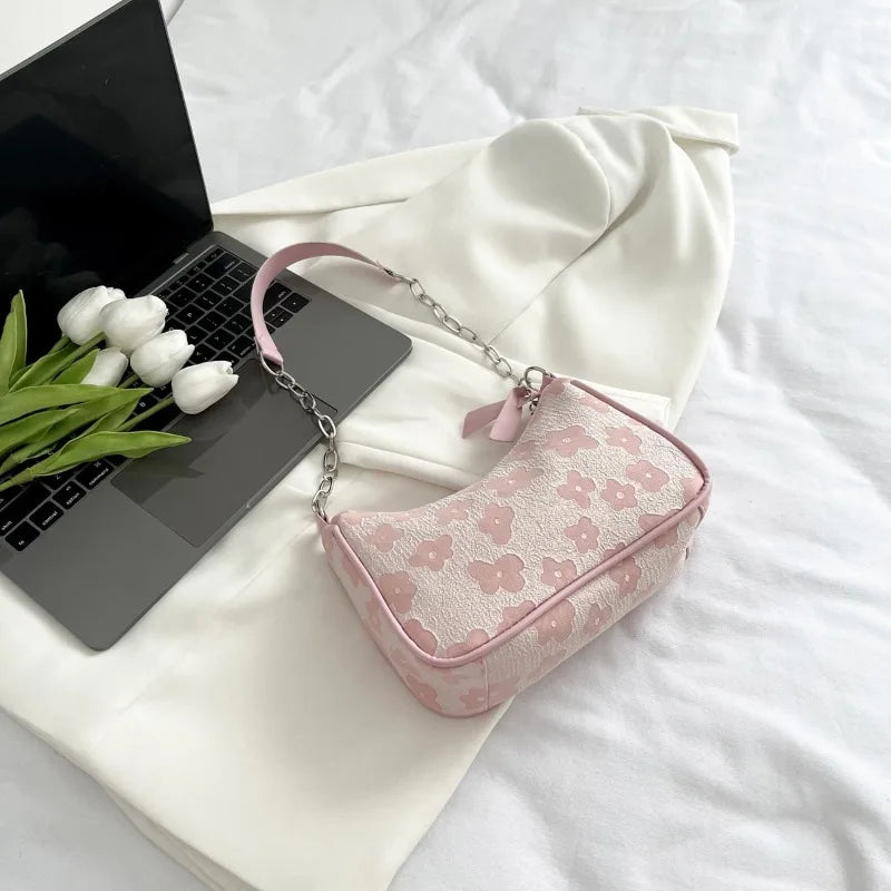 Schoudertas Dames - Halfmaan Tas met Bloemenprint en Ketting | Chique