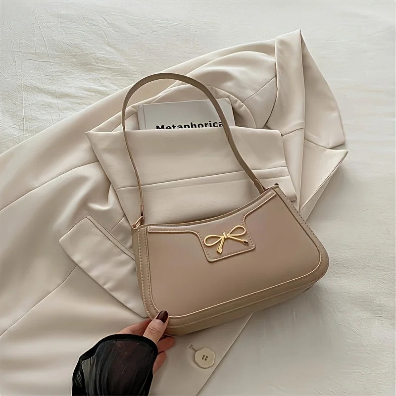 Tas Dames - Stijlvolle Baguette Tas met Gouden Strikornament | Chique