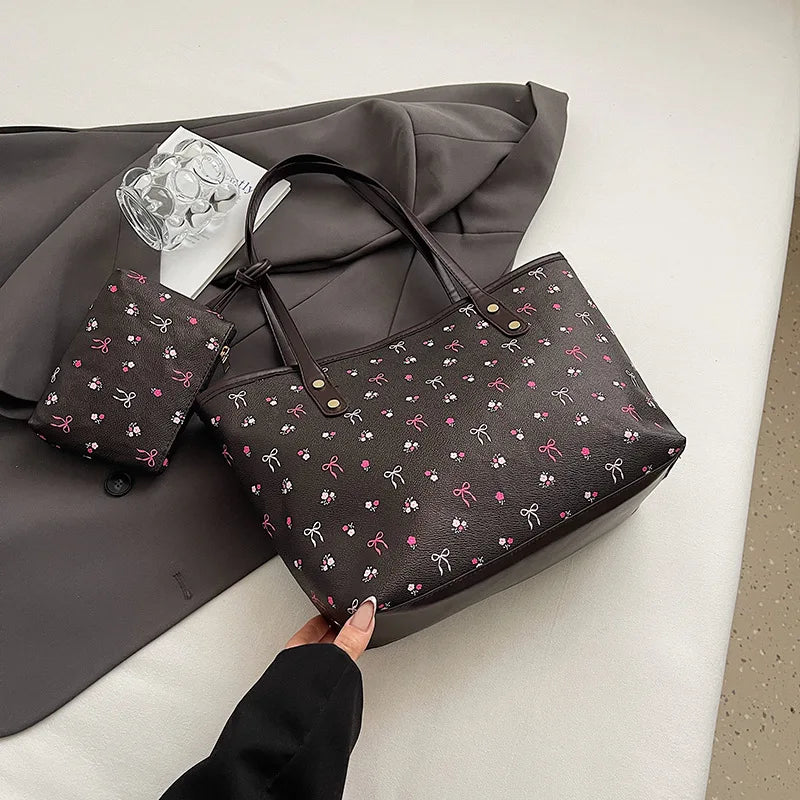 Shopper Dames - Grote Tote Bag met Strikjesprint en Etui | Casual