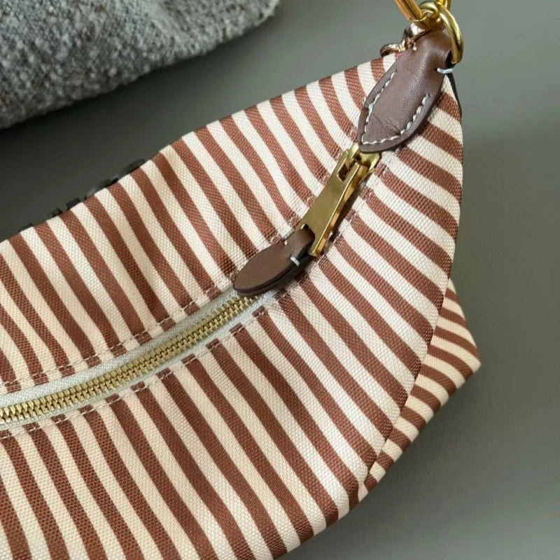 Schoudertas Dames - Hobo Bag met Streepprint en Ketting | Zomer