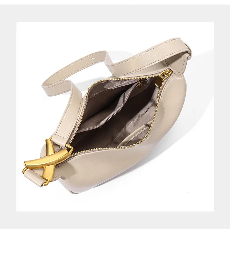 Schoudertas Dames - Halfmaan Tas met Gouden Gesp Detail | Chique