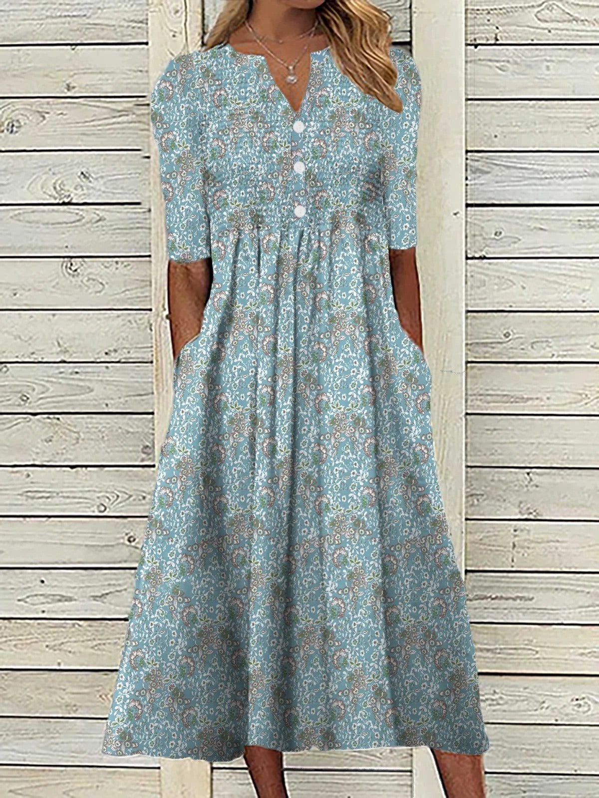 Saar - Vrolijke Zomerjurk Dames Midi met Bloemenprint en Knoopsluiting