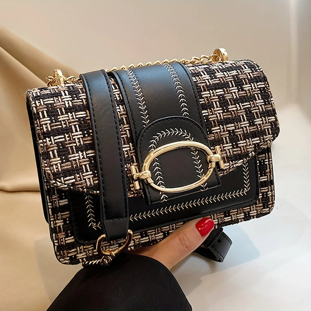 Tas Dames - Flap Tas met Contrast Band en Gouden Ring | Klassiek