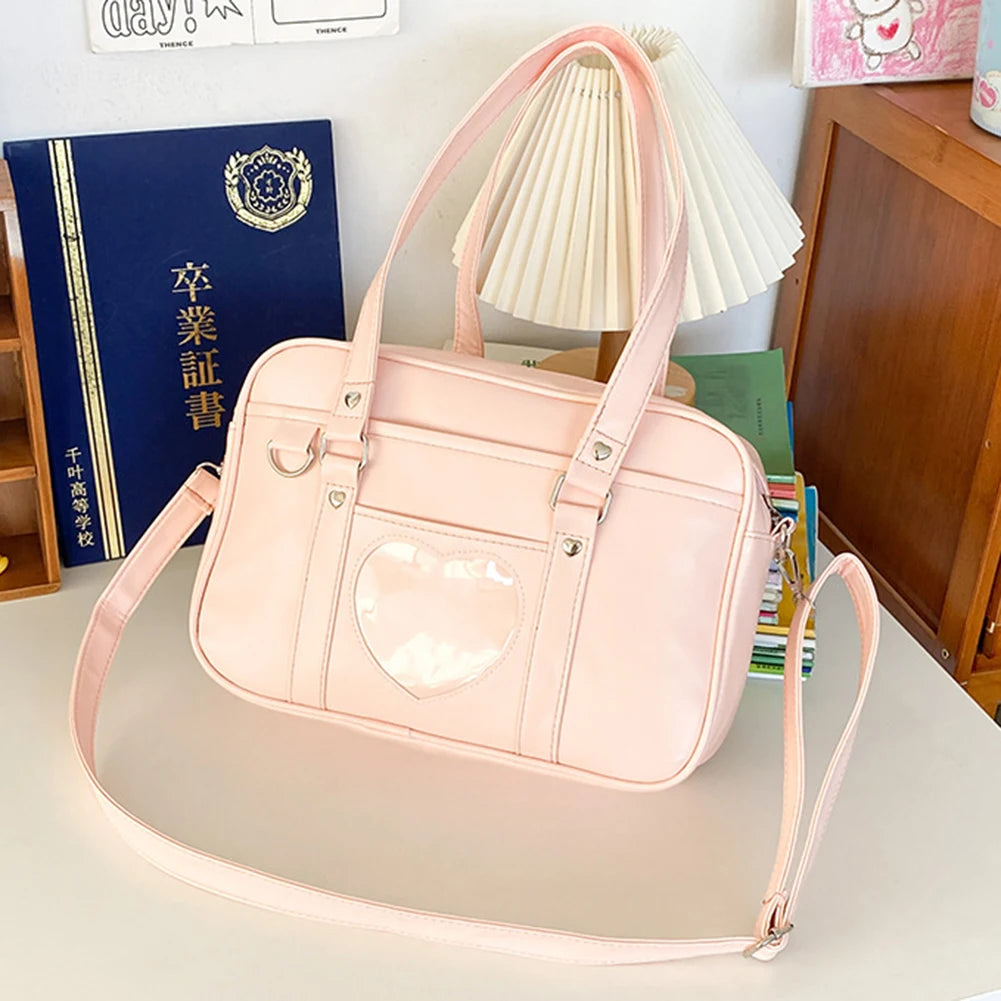 Tas Dames - Rechthoekige Schoudertas met Hart Detail | Kawaii