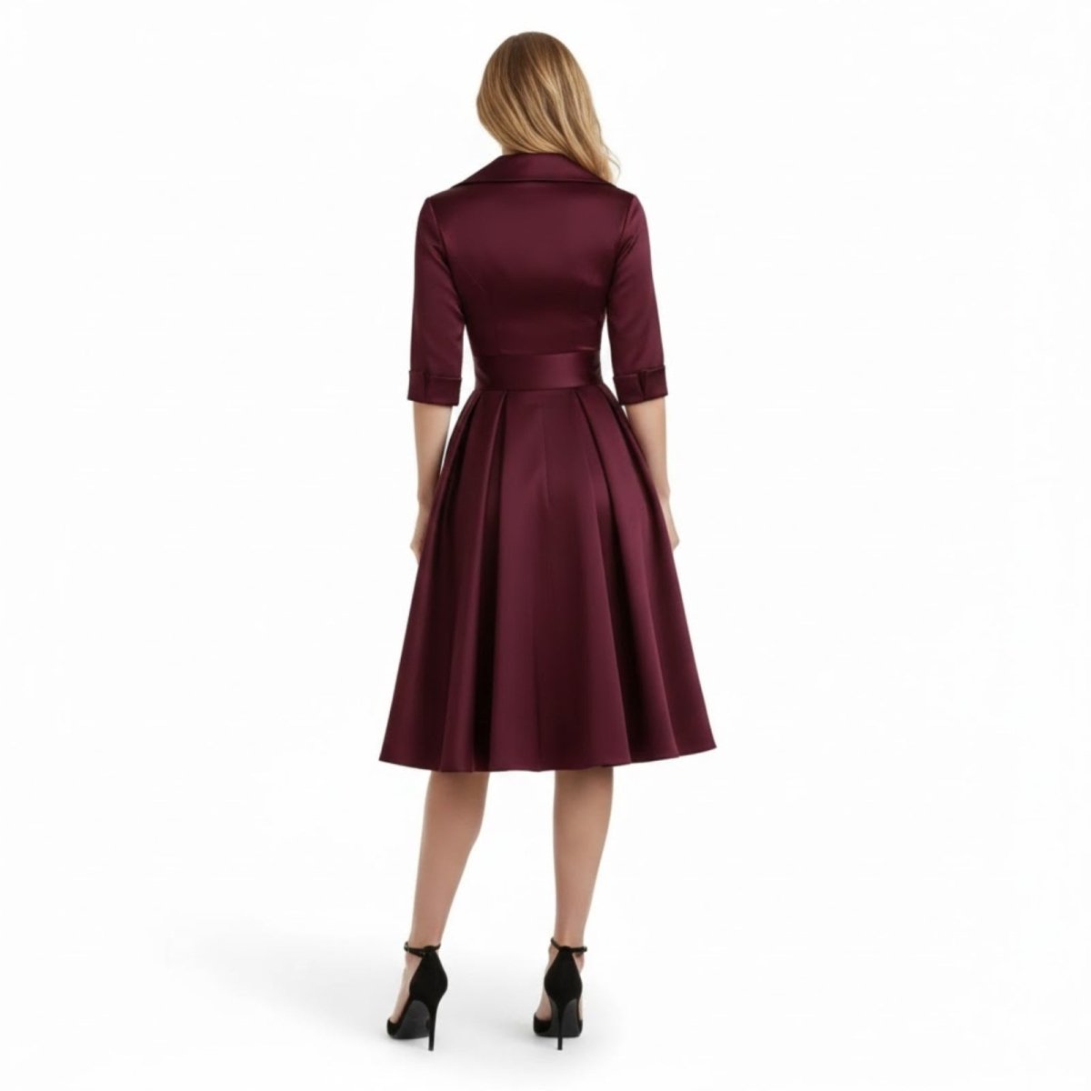 Sanne - Dames Cocktailjurk met Lange Mouwen en V-hals en Uitlopende Rok