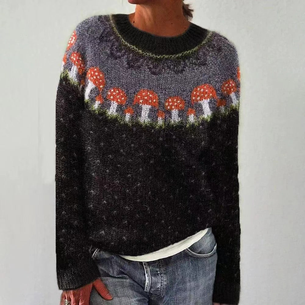 Sanne - Dames Kersttrui Gebreid met Fair Isle Patroon en Ronde Hals