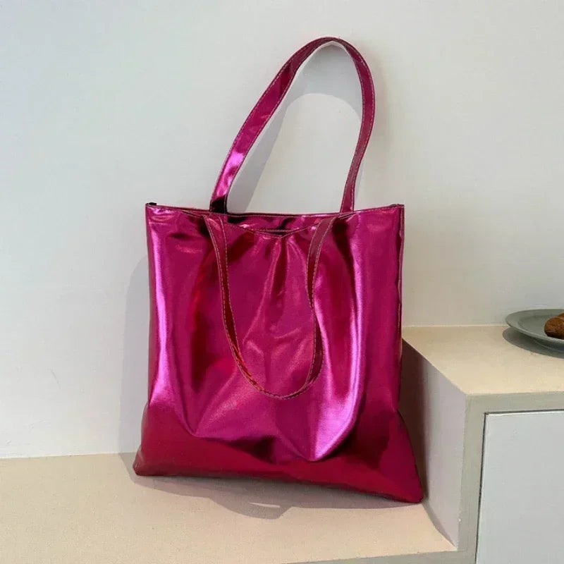 Tas Dames - Grote Metallic Tote Bag met Schouderbanden | Chique